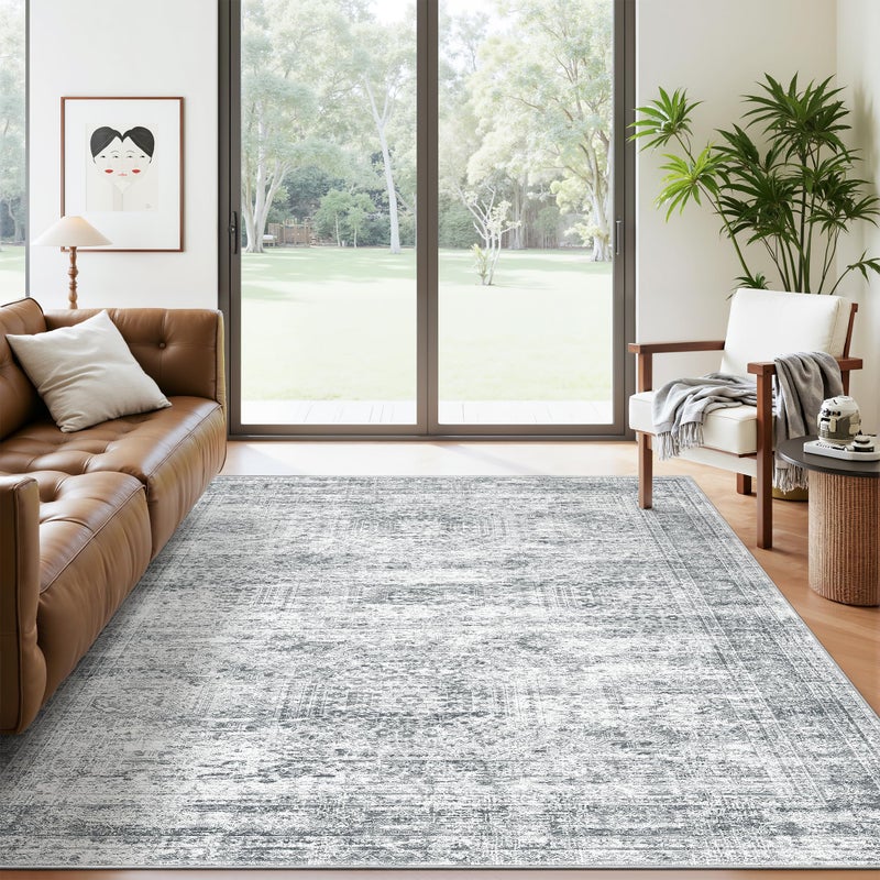 Soalmost 5x7 Area Rugs Gray Low Pile Indoor Washable Trendy Faded Style Rugs for Bedroom Living Room Dining Room Foldable Non-Slip Thin Grey Print Mat - Image 1