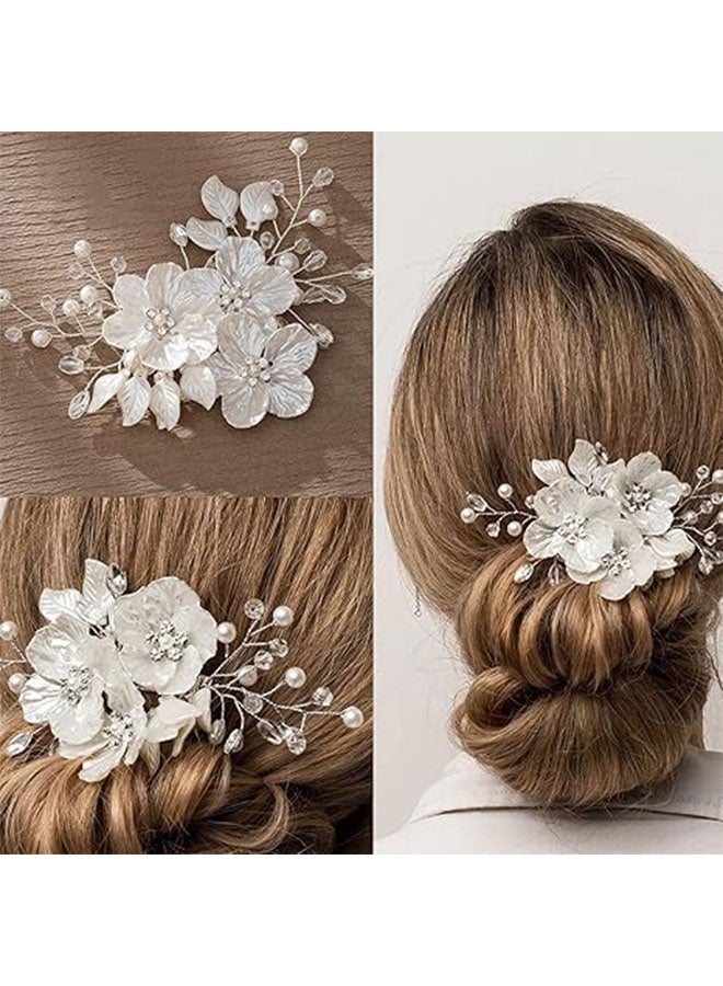 Happy D 3PCS White Floral Hair Combs with Pearls and Crystals - Bridal Hair Clips for Weddings and Special Occasions - Image 4