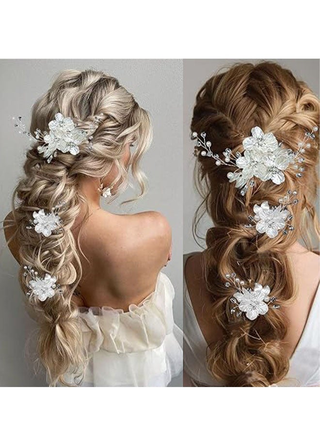 Happy D 3PCS White Floral Hair Combs with Pearls and Crystals - Bridal Hair Clips for Weddings and Special Occasions - Image 2