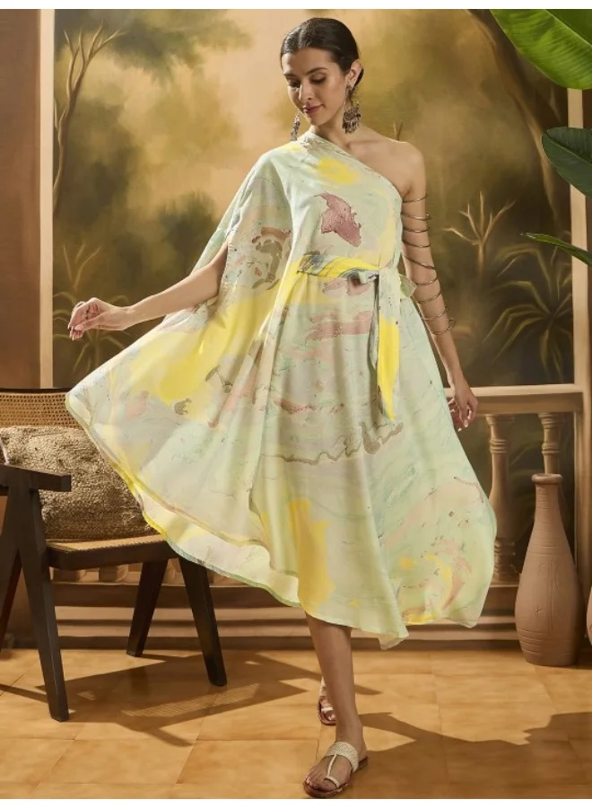 AKS Marble print One-Shoulder Assymmetric Dress
