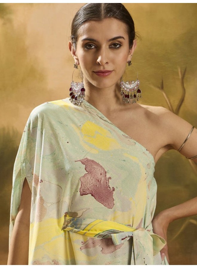 أيه كيه إس فستان كتف واحد بطبعة رخامية غير متماثل - Image 3