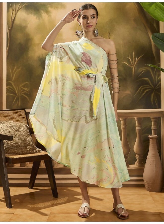 أيه كيه إس فستان كتف واحد بطبعة رخامية غير متماثل - Image 2