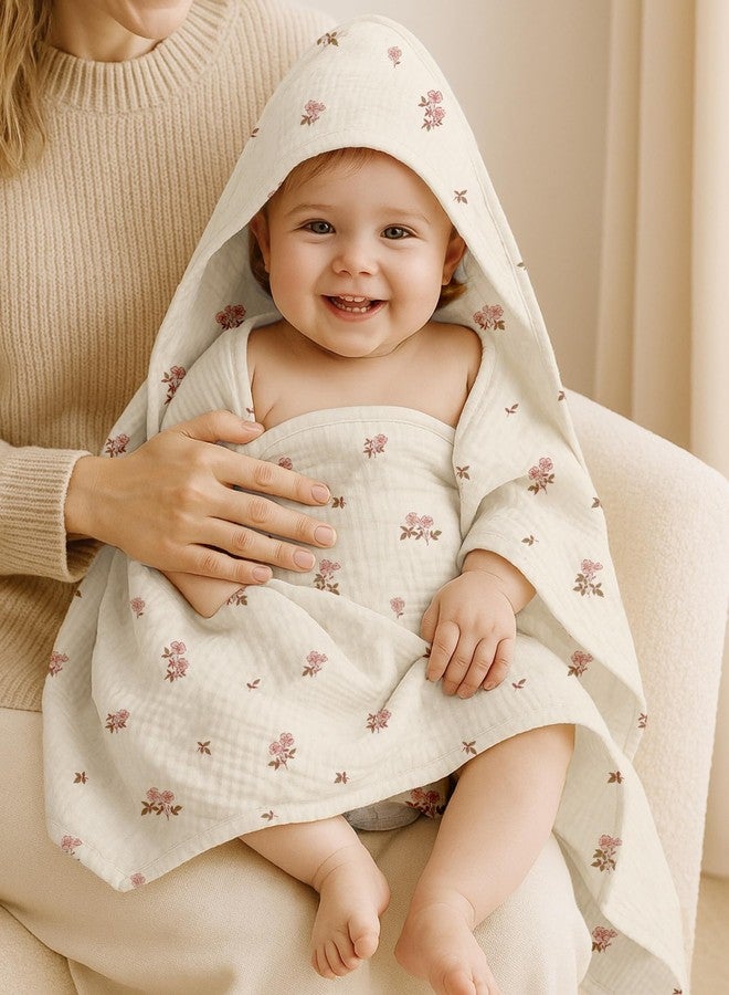 Wimist Hooded Baby Towels 2 Pack, Muslin Baby Bath Towels with Hood for Newborn Infant and Toddler, Soft Breathable & Absorbent, 32" x 32" (Rosy, Heavyweight) - Image 2