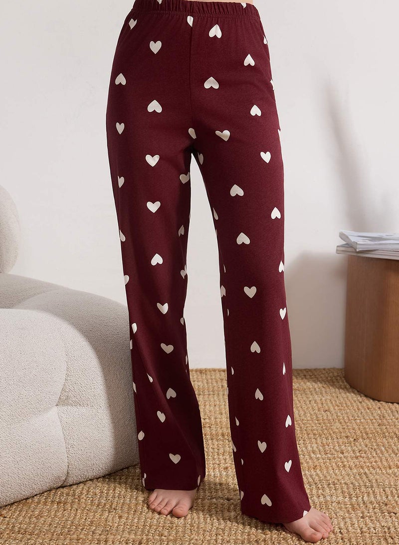trendyol Burgundy 100% Cotton Heart Patterned Knitted Pajamas Set Thmaw21Pt0548 - Image 3