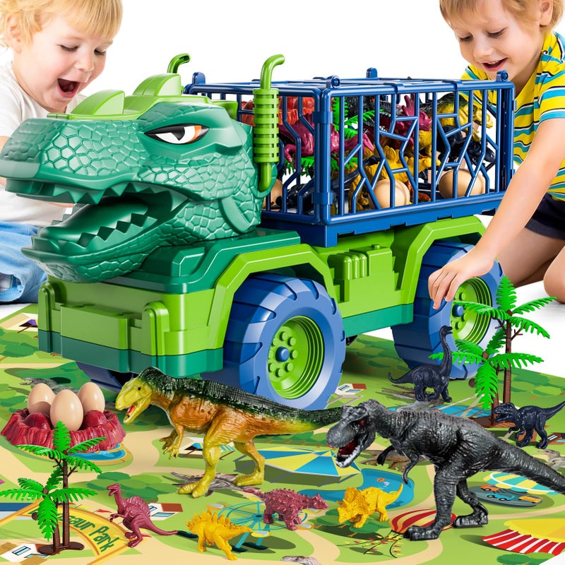 BLmukce Dinosaur Truck for Kids 2-4, Dinosaur Action Figure Toys for Toddler 3-5 with 8 Dinosaur Figures, Play Mat, Egg, Tree, T-Rex Transport Car Carrier Birthday Gifts Toys for Boys 2 3 4 5 6 Year Old - Image 2