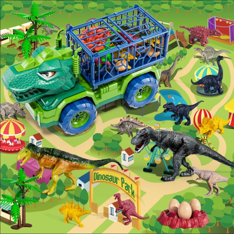 BLmukce Dinosaur Truck for Kids 2-4, Dinosaur Action Figure Toys for Toddler 3-5 with 8 Dinosaur Figures, Play Mat, Egg, Tree, T-Rex Transport Car Carrier Birthday Gifts Toys for Boys 2 3 4 5 6 Year Old - Image 3