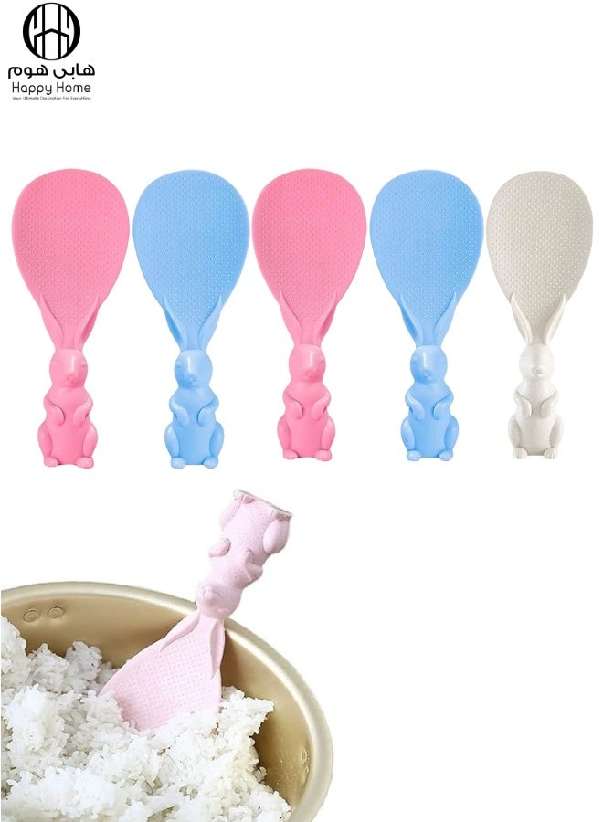 Happy Home 5pcs Creative Standing Rabbit Rice Spoon - Cute and Non-Stick Rice Serving Tool, Practical Kitchen Spoon Stands on Its Own for Easy and Clean Rice Serving, Flexible and Food Safe Design for Daily and Home Use - Image 1
