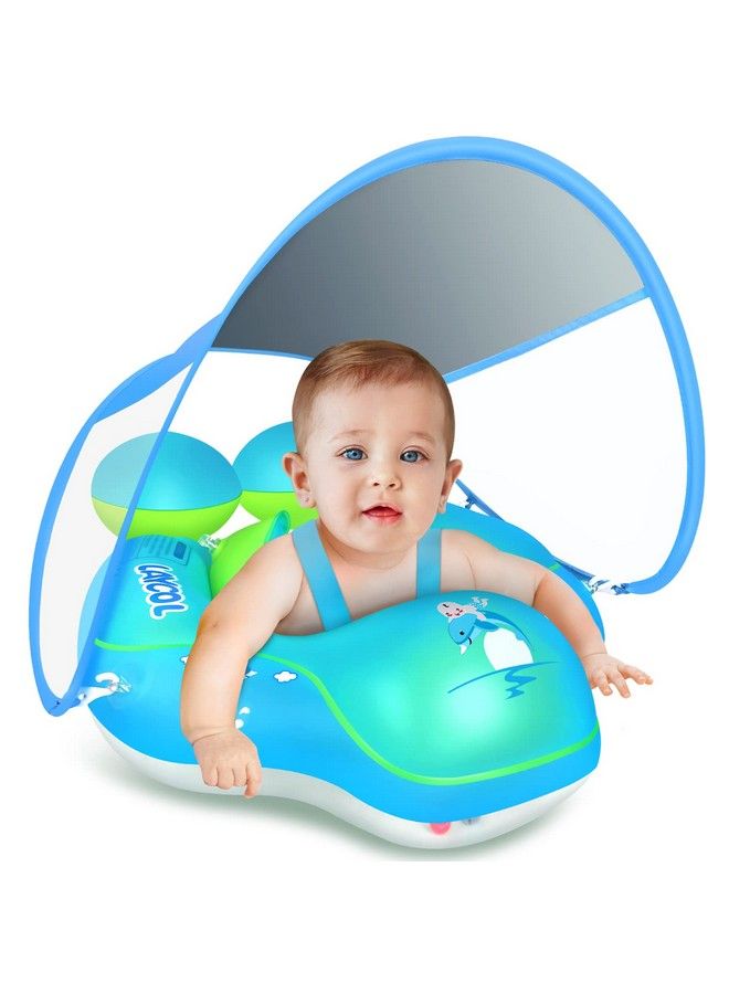 LAYCOL Baby Swimming Pool Float With Removable Upf 50+ Uv Sun Protection Canopy Toddler Inflatable Pool Float For Age Of 3 36 Months Swimming Trainer (Blue L) - Image 1