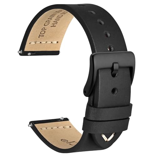 WOCCI 26mm Oldfashioned Watch Band for Men Top Grain Leather Black Matte Buckle Black - Image 1
