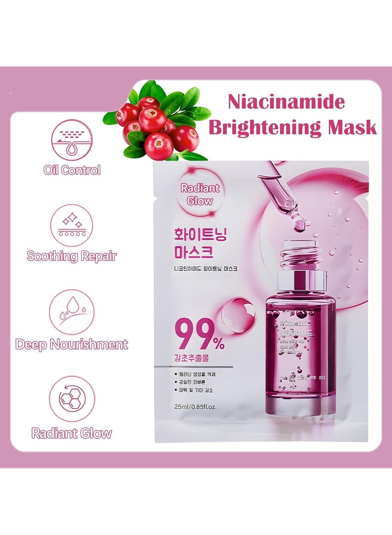Kormesic 10PCS Niacinamide Face Sheet Masks Radiance-Boosting and Pore-Refining Look, Korean Facial Mask for Oily and Dull Skin, Skincare for Women and Men - Image 2