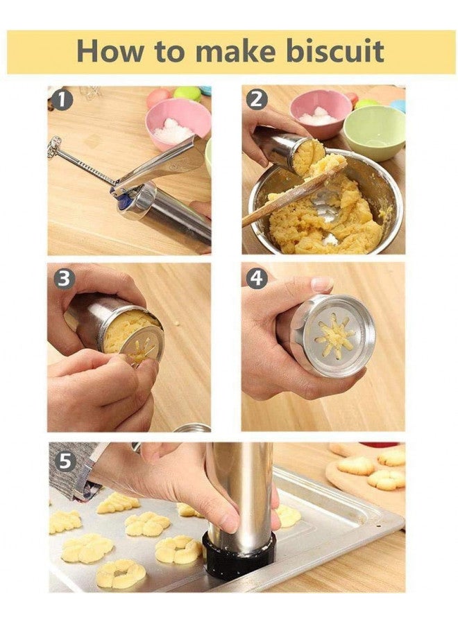 YOOUSOO Cookie Press Maker Kit for DIY Biscuit Maker and Decoration with 8 Stainless Steel Cookie discs and 8 nozzles (Stainless Steel)  - Image 3