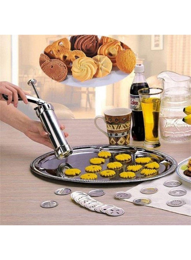 YOOUSOO Cookie Press Maker Kit for DIY Biscuit Maker and Decoration with 8 Stainless Steel Cookie discs and 8 nozzles (Stainless Steel)  - Image 1