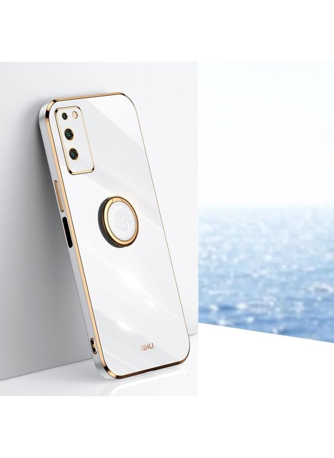 HuHa Case Cover For Honor X10 5G XINLI Straight 6D Plating Gold Edge TPU Shockproof Case with Ring Holder White 