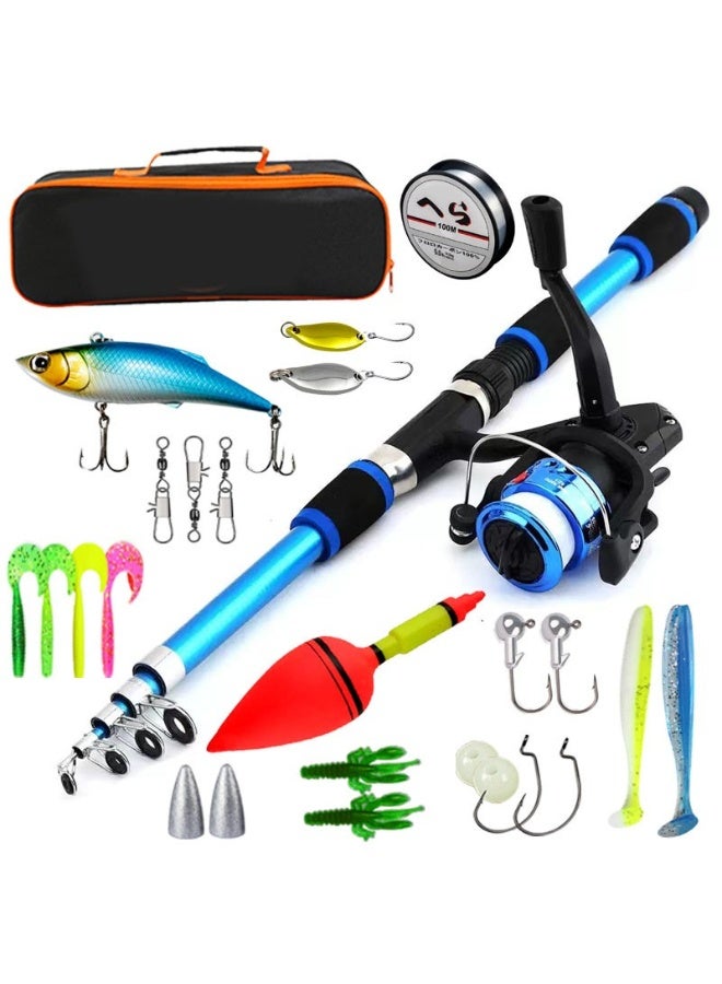 Fishing Pole Set Full Kits With Telescopic Fishing Rod And Spinning Reel Baits Hooks Travel Pole Set