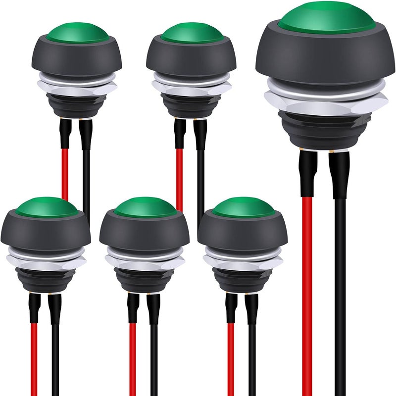 Twidec /6Pcs 12mm Momentary Push Button Switch 1/2" Mounting Hole On Off Mini Round Waterproof Green with Pre-soldered Wires PBS-33B-G-X - Image 5