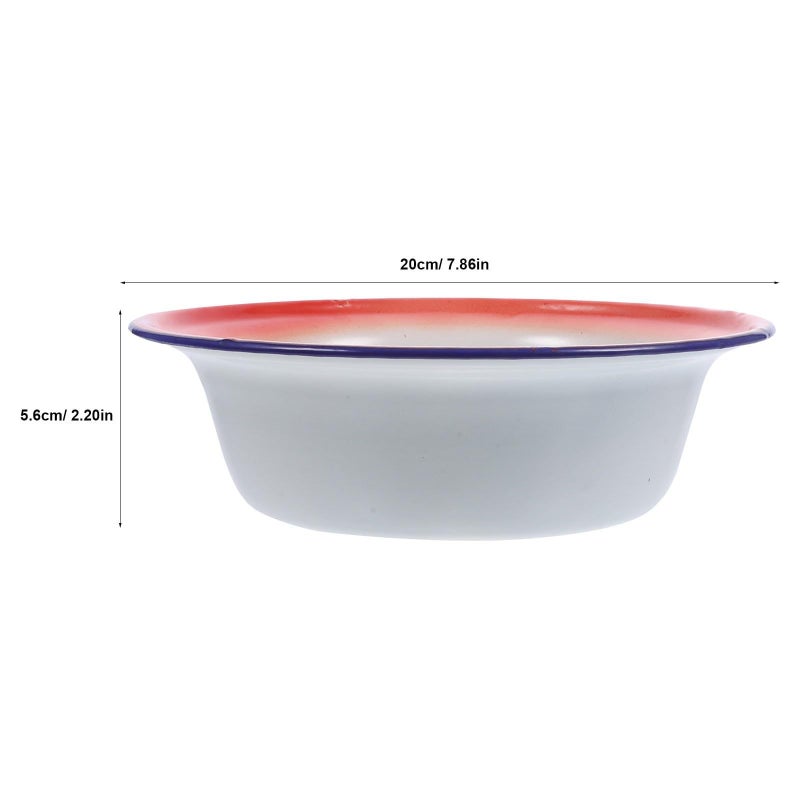 Vintage Enamel Bowls Set 5pcs 20cm Red Floral Soup Salad Mixing Basins - Image 3