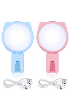 KASTWAVE Selfie Ring Light Selfie Clip on Ring Light Mini Rechargeable 9 Level Adjustable Brightness Ring Light Portable Clip on Selfie Fill Light for Phone Laptop Video Photography Girl Makes up (Pink, Blue)  - Image 1