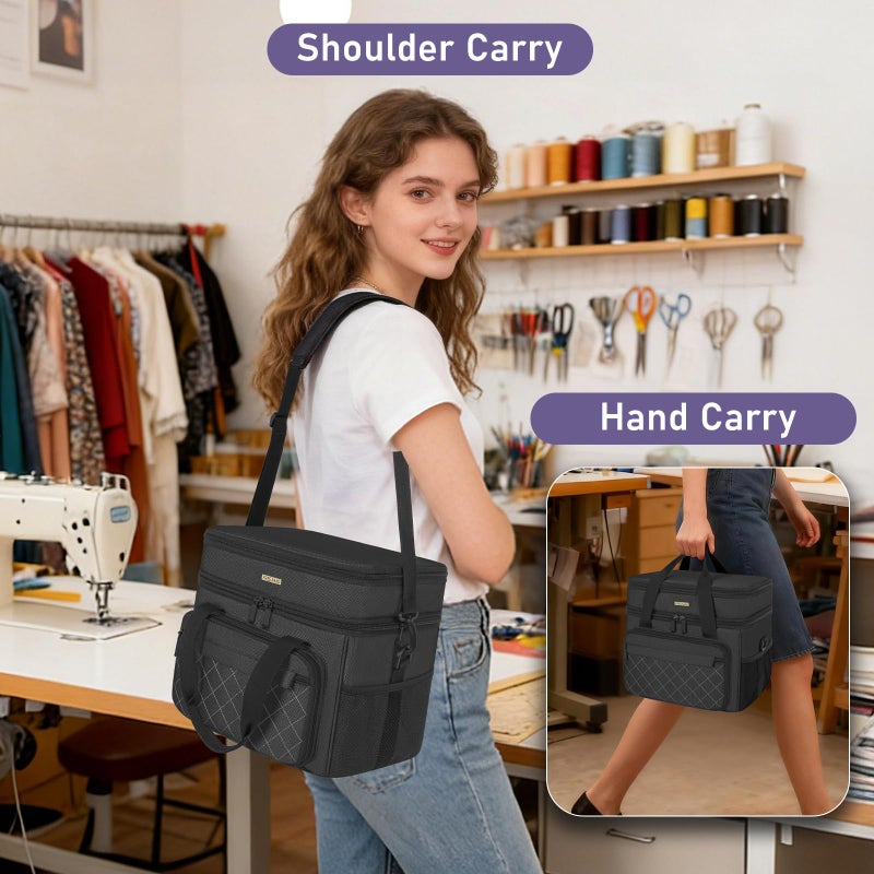 FREEAMG Sewing Storage Bag with Removable Tray Large Capacity Sewing Aaccessories Organizer Travel Sewing Case with Shoulder Strap Double-Layer Sewing Organizer Bag Black (Bag Only) - Image 2