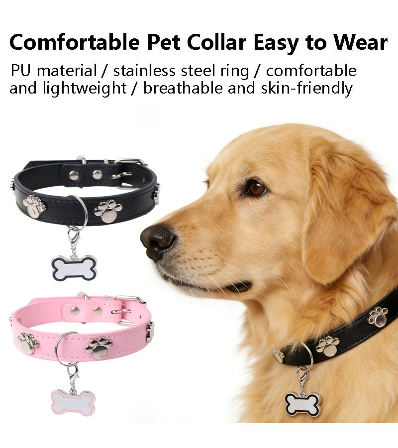 Custom Red Engravable Dog Collar With Phone Number Adjustable PU Puppy Collar For Small Medium Large Dogs Identification Training And Daily Wear Pet Accessories - Image 3