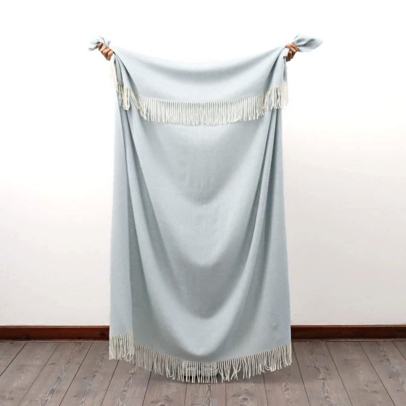 Alpaca Warehouse Junin Pride - Alpaca Wool Throw Blanket Woven Soft Warm Solid Color Design Peru 72" x 61" (Light Sky Blue) - Image 3