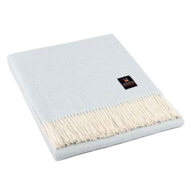 Alpaca Warehouse Junin Pride - Alpaca Wool Throw Blanket Woven Soft Warm Solid Color Design Peru 72" x 61" (Light Sky Blue) - Image 1