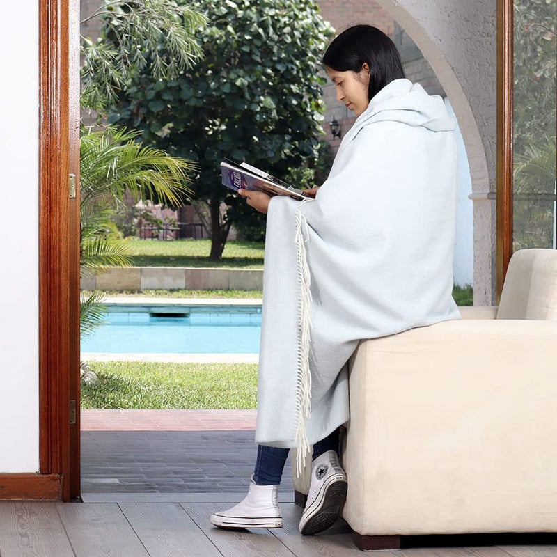 Alpaca Warehouse Junin Pride - Alpaca Wool Throw Blanket Woven Soft Warm Solid Color Design Peru 72" x 61" (Light Sky Blue) - Image 4