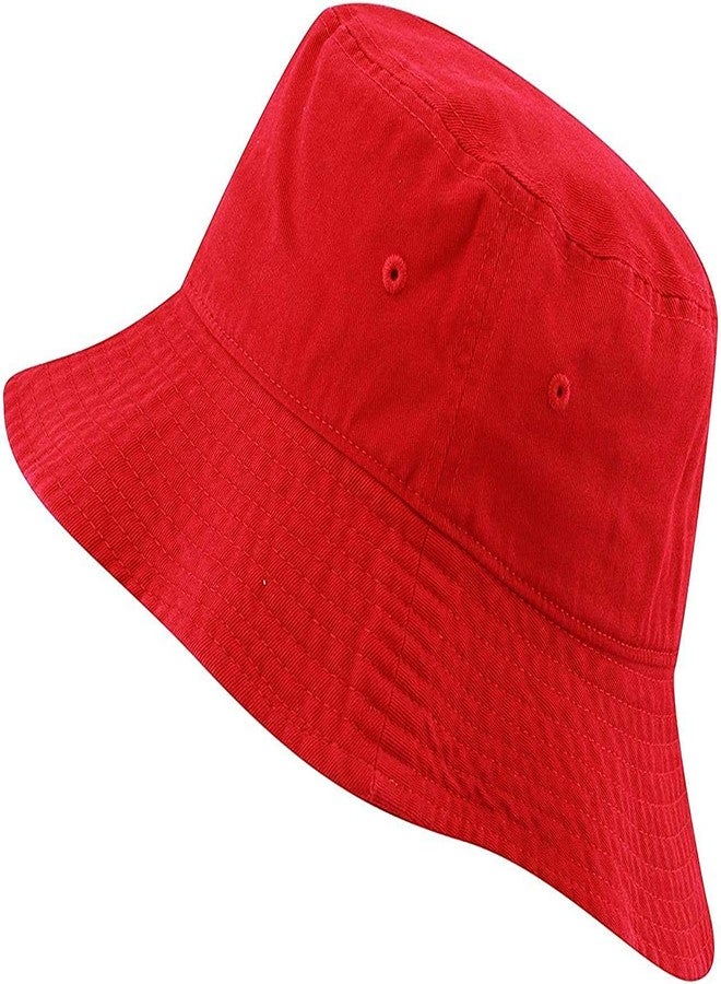 V3E Girl's & Boy's 100% Cotton Fishing Hunting Summer Travel Bucket Cap Hat-(Red) - Image 1