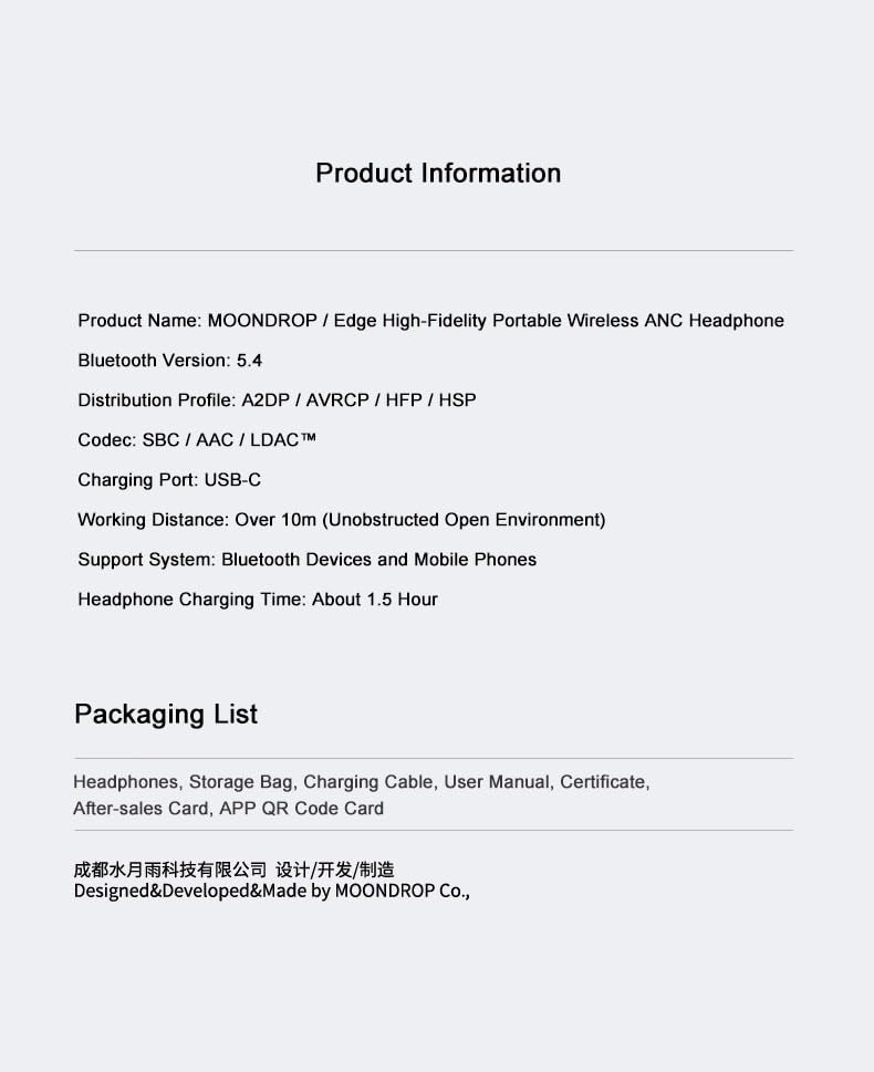 Moondrop Edge Full-Scene Immersive Series Hi-Fi Portable Wireless ANC Headphone Foldable Lightweight Headphone (Creamy White) - Image 4