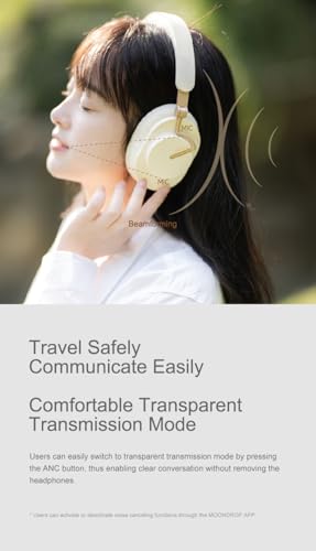 Moondrop Edge Full-Scene Immersive Series Hi-Fi Portable Wireless ANC Headphone Foldable Lightweight Headphone (Creamy White) - Image 5
