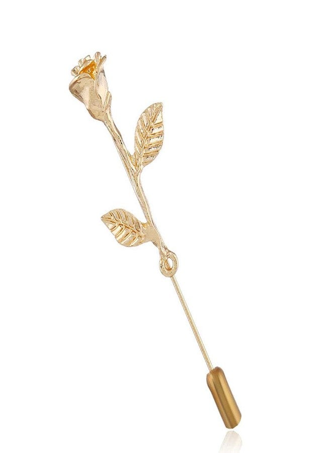 MINGHUA Fashion Men Rose Floral Lapel Stick Brooch Pin Suit Tuxedo Corsage Accessory (Gold) - Image 1