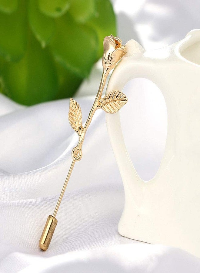 MINGHUA Fashion Men Rose Floral Lapel Stick Brooch Pin Suit Tuxedo Corsage Accessory (Gold) - Image 2