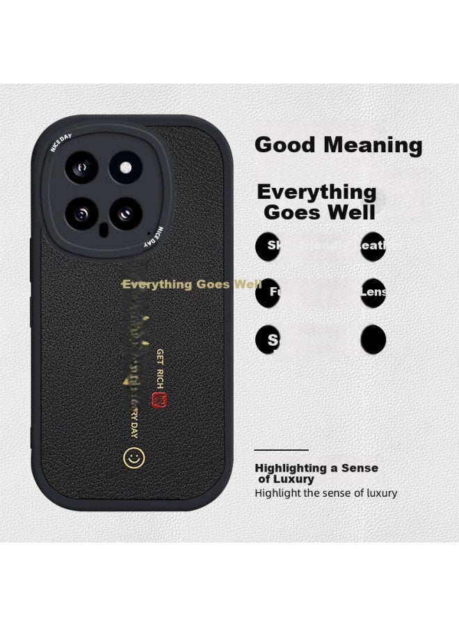 Jiangming Suitable For Xiaomi 14 Phone Case Protective Cover Skin-Friendly Leather New Soft Shell Embossed Traditional Meaning Everything Goes Well Anti-Fall High-End Sense Simple Business Men And Wom