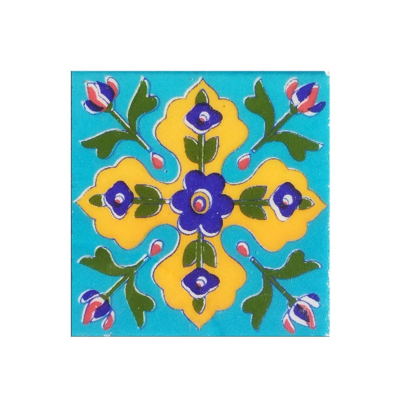 Shiv Kripa Blue Pottery Shiv Kripa Blue Pottery Ceramic Glazed Handmade Kitchen Washroom Tile Tabletop Interior Exterior Plywood Flooring Wall Tiles 2 x 2 inch Pack of 10 Tiles Sky Blue Multi 
