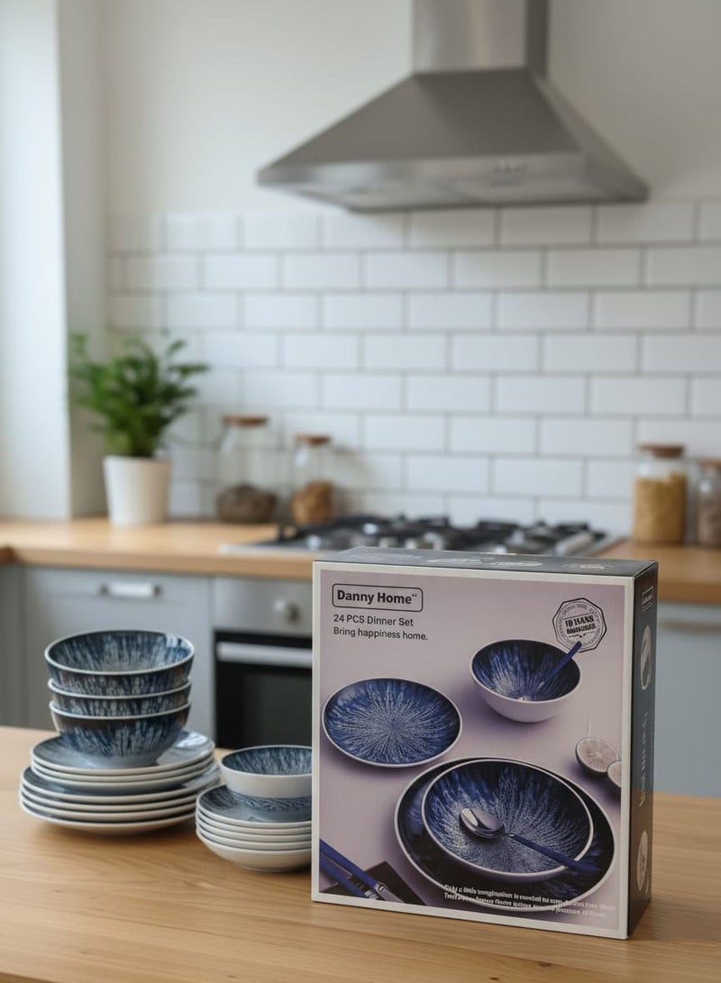 داني هوم طقم طعام من البورسلين الملون مكون من 24 قطعة - Image 1