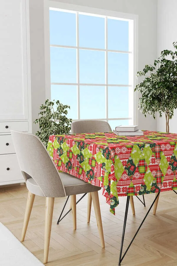 Cango Home New Year Patterns Deer Pine Tree Digital Printed Tablecloth