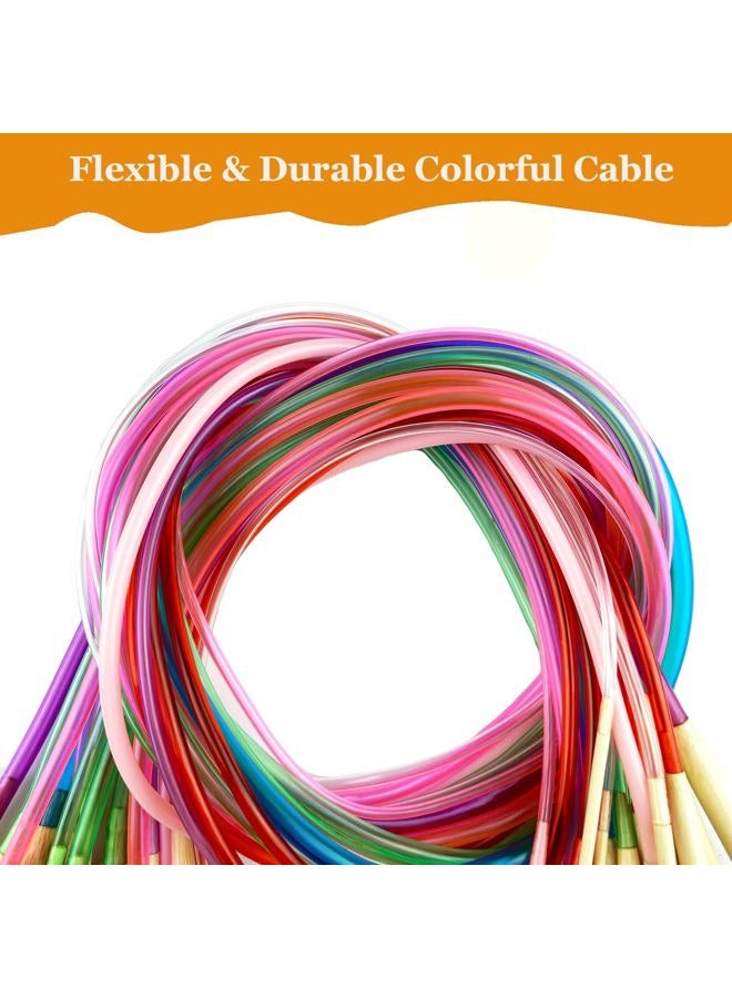 Mdoker 18 Pairs Bamboo Knitting Needles Set Circular Wooden Knitting Needles with Colorful Plastic Cable Size 2mm-10mm,Knitting Needle for DIY Craft(60cm/24inch) - Image 2