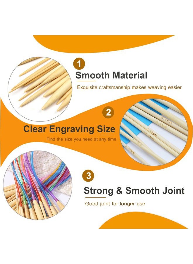 Mdoker 18 Pairs Bamboo Knitting Needles Set Circular Wooden Knitting Needles with Colorful Plastic Cable Size 2mm-10mm,Knitting Needle for DIY Craft(60cm/24inch) - Image 4