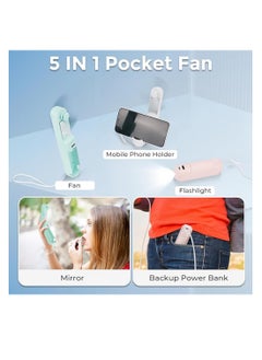 OUYoo OUYoo Handheld Portable Fan,5 in 1 Mini Fan,USB Rechargeable Pocket Small Fan，Power Bank,Flashlight,Mirror,Mobile Phone Holder,Outdoor,Travel,Summer,Gifts For Women (White)  - Image 2