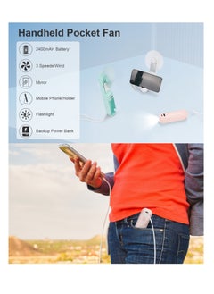 OUYoo OUYoo Handheld Portable Fan,5 in 1 Mini Fan,USB Rechargeable Pocket Small Fan，Power Bank,Flashlight,Mirror,Mobile Phone Holder,Outdoor,Travel,Summer,Gifts For Women (White)  - Image 4