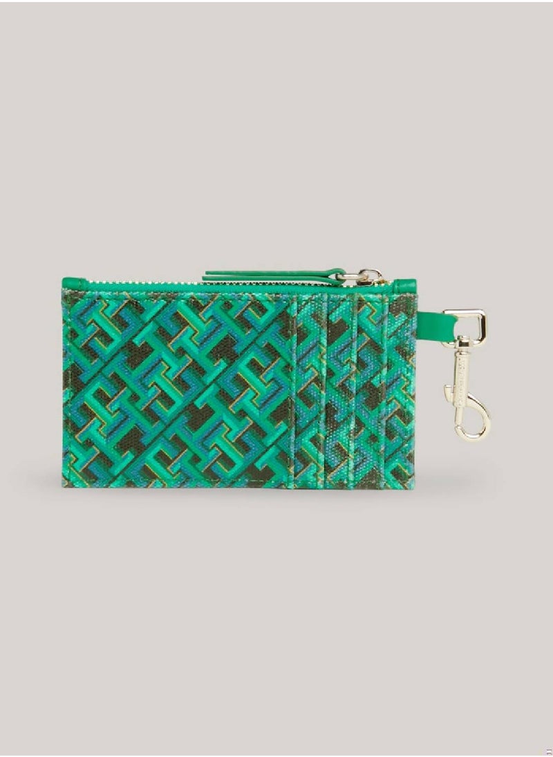 TOMMY HILFIGER - Women's Th Monogram Clip-On Credit Card Holder -  Pure cotton, Green - Image 1