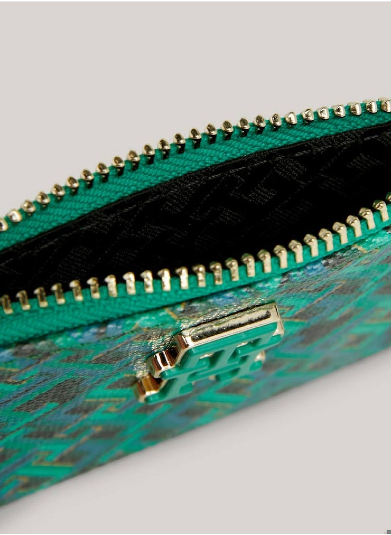 TOMMY HILFIGER - Women's Th Monogram Clip-On Credit Card Holder -  Pure cotton, Green - Image 1
