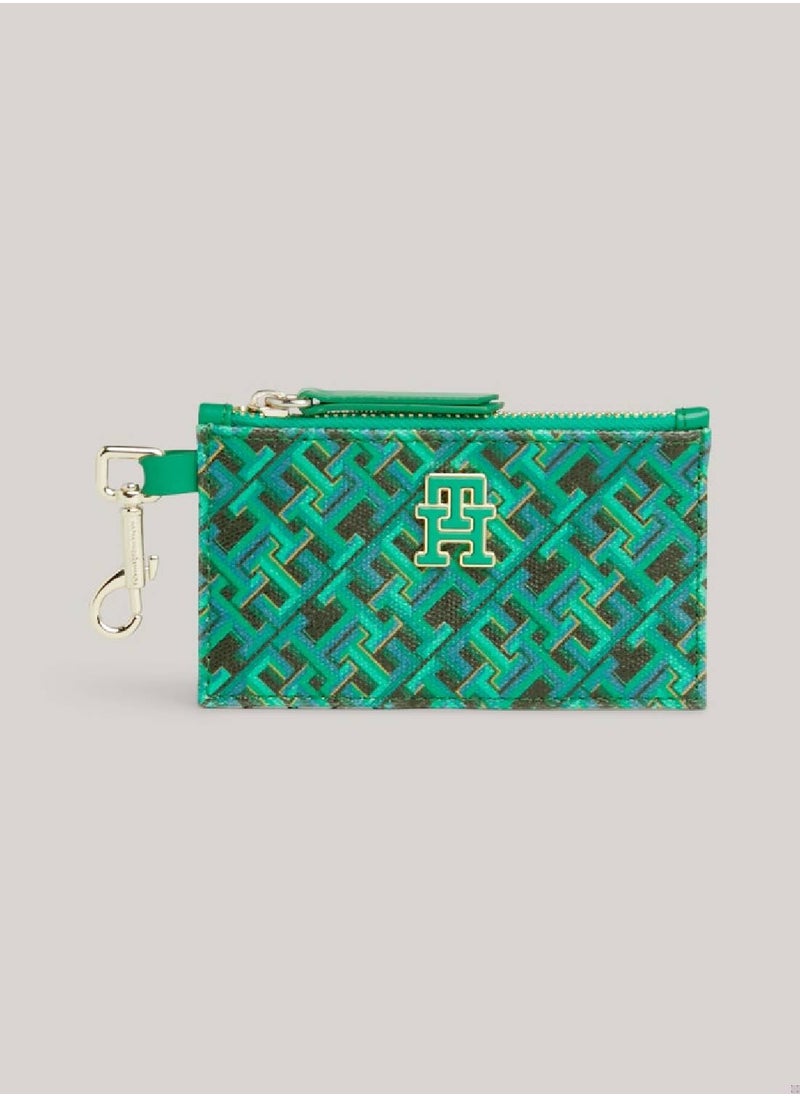 TOMMY HILFIGER - Women's Th Monogram Clip-On Credit Card Holder -  Pure cotton, Green - Image 1