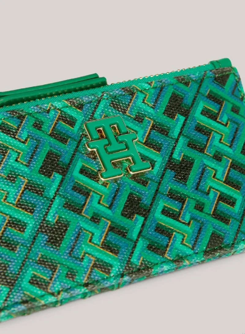 TOMMY HILFIGER Women's Th Monogram Clip-On Credit Card Holder -  Faux Leather, Green