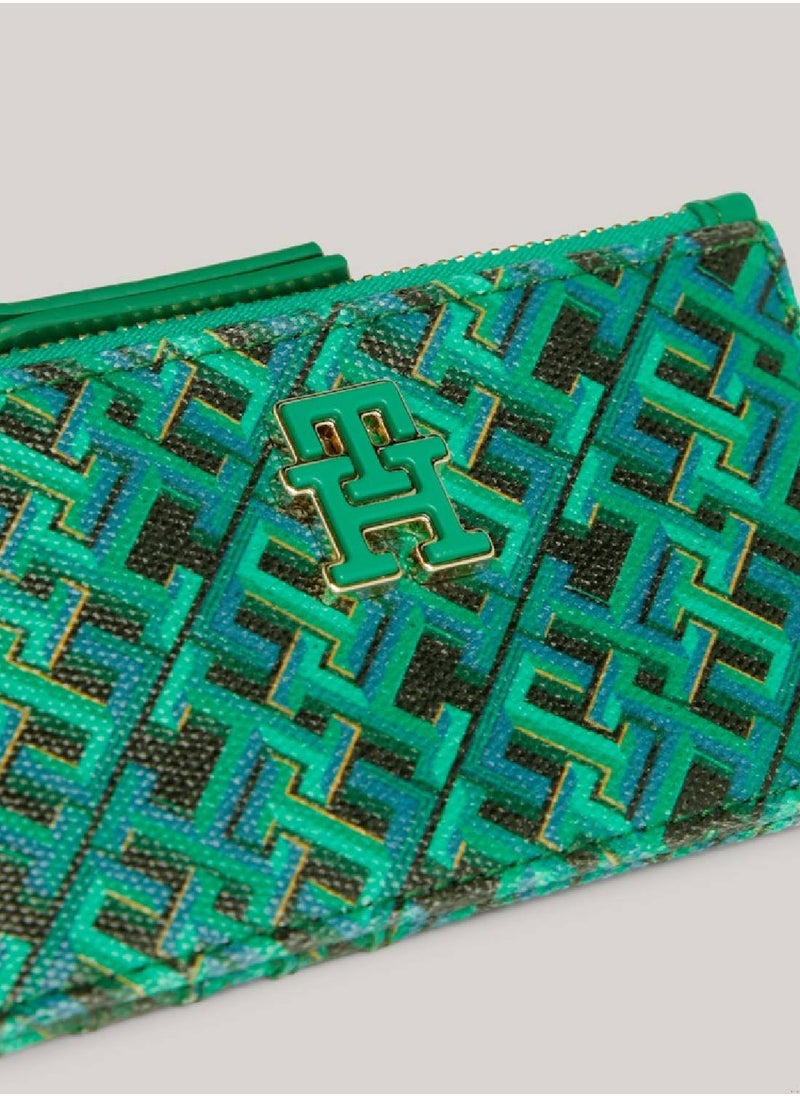 TOMMY HILFIGER - Women's Th Monogram Clip-On Credit Card Holder -  Pure cotton, Green - Image 1