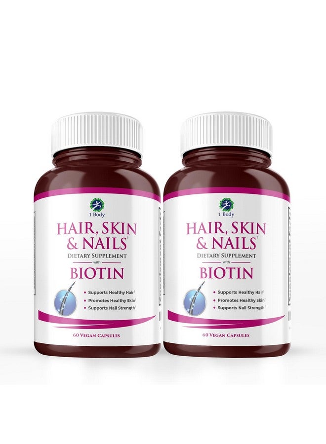 1 Body مكمل فيتامين للشعر والبشرة والأظافر مع البيوتين، عبوة من زجاجتين، تركيبة للنمو للرجال والنساء - Image 1