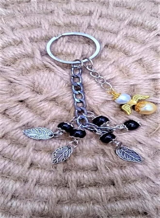 tag Guardian angel keychain with pendants of black beads