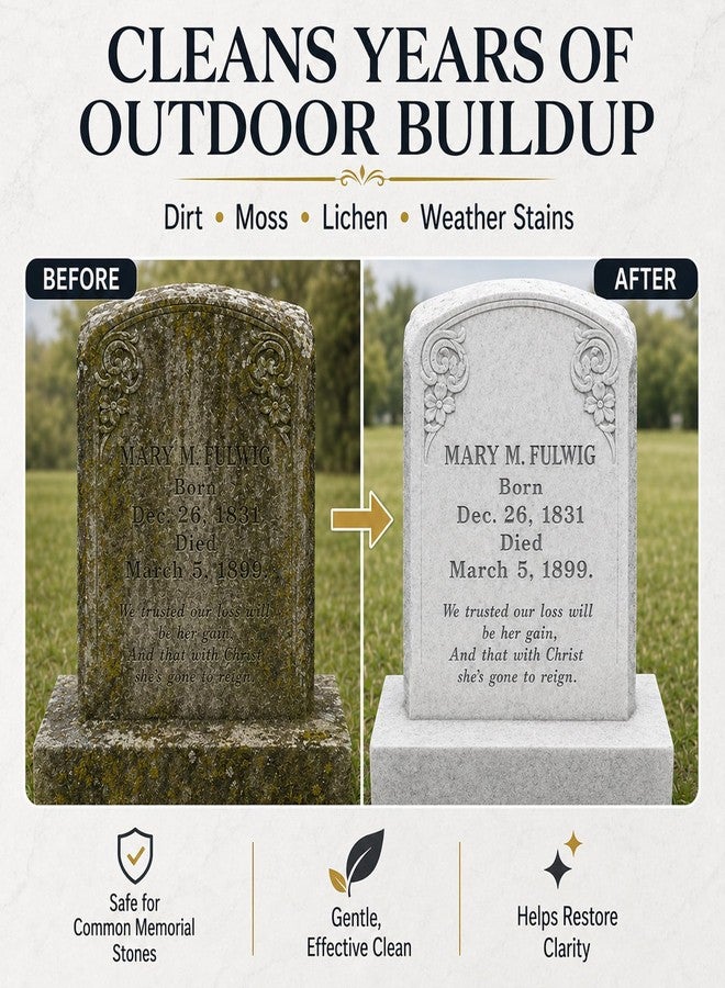 MCTRHG Headstone Cleaner for Graves, Tombstone, Gravestone & Headstone, Removes Dirt, Moss & Other Grime, for Restoring Natural Luster on Granite, Stone, Marble, Slate, Concrete & More, 8.8 oz - Image 2