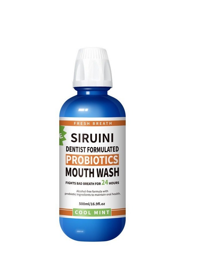 Siruini Alcohol Free Mouthwash Oral Rinse for 24 Hrs for Fresh breath, Icy Mint, 500 ml - Image 1