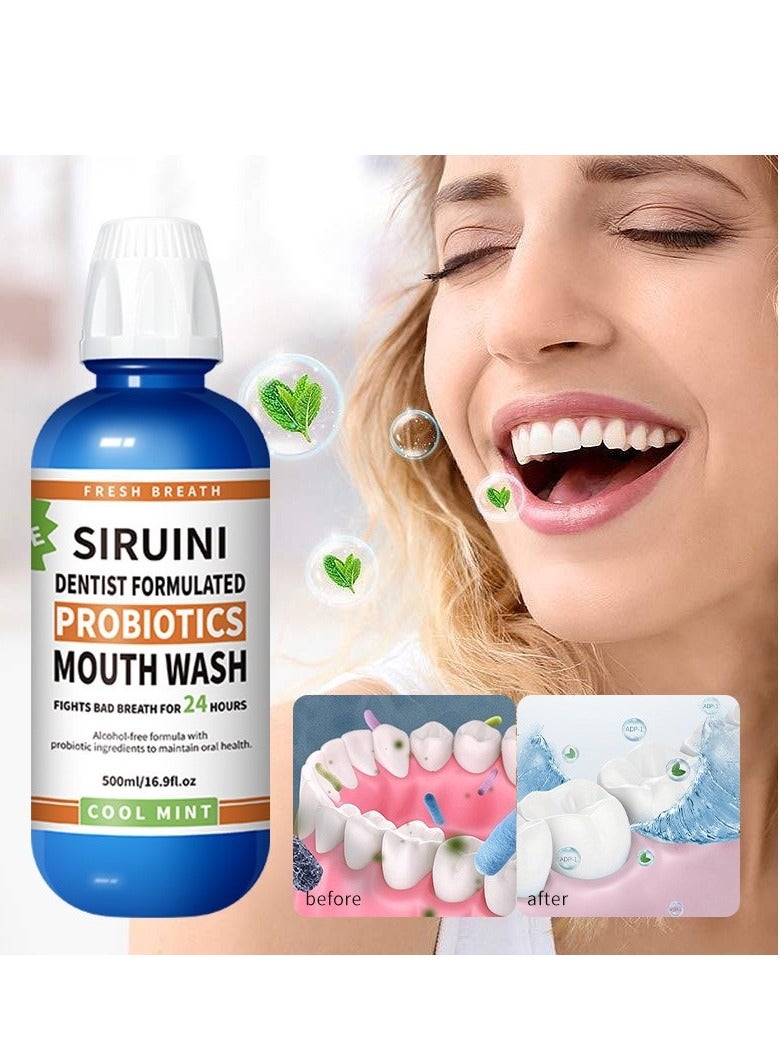 Siruini Alcohol Free Mouthwash Oral Rinse for 24 Hrs for Fresh breath, Icy Mint, 500 ml - Image 2