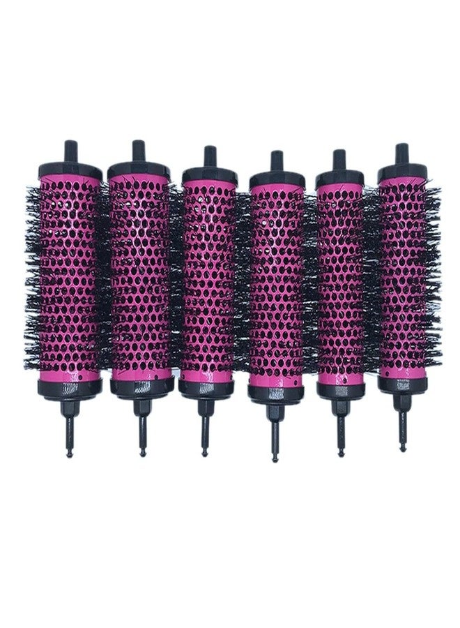Fibroxify 6pcs/set Detachable Handle Hair Roller Brush with Positioning Clips Aluminum Ceramic Barrel Curler Comb for Fine, Thick Hair - Pink - Image 2